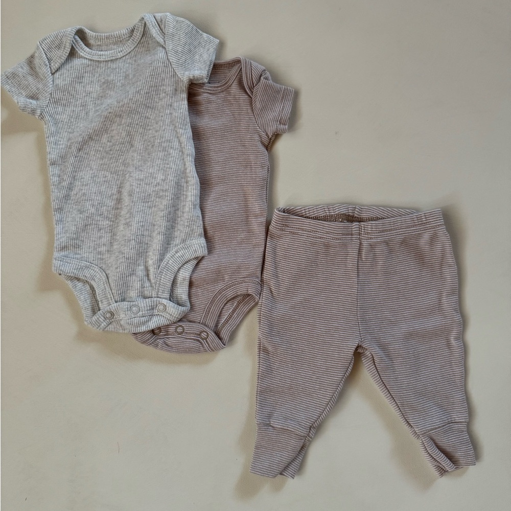 Carter’s Ribbed Stripe Set – Newborn (3-Piece Bundle)